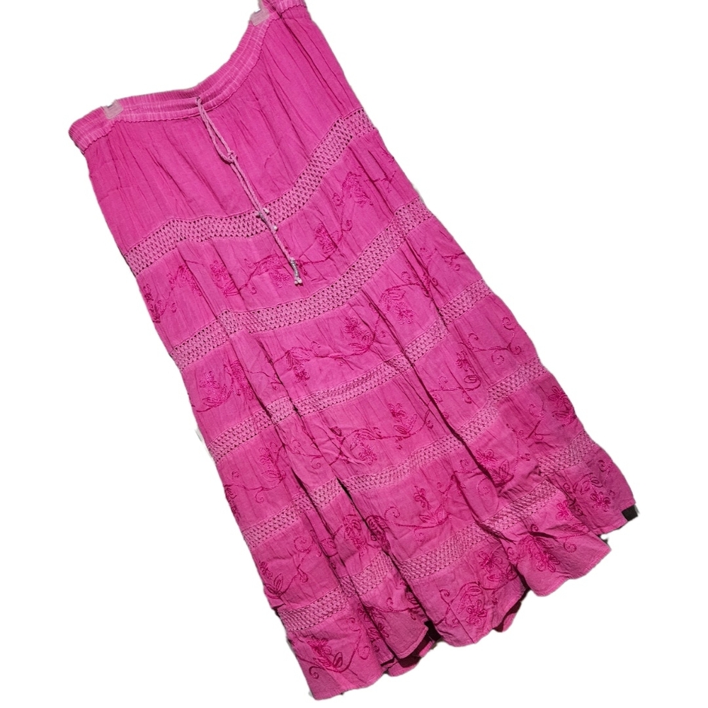 Pink Bubble Midi Skirt with Tiered Ruffles